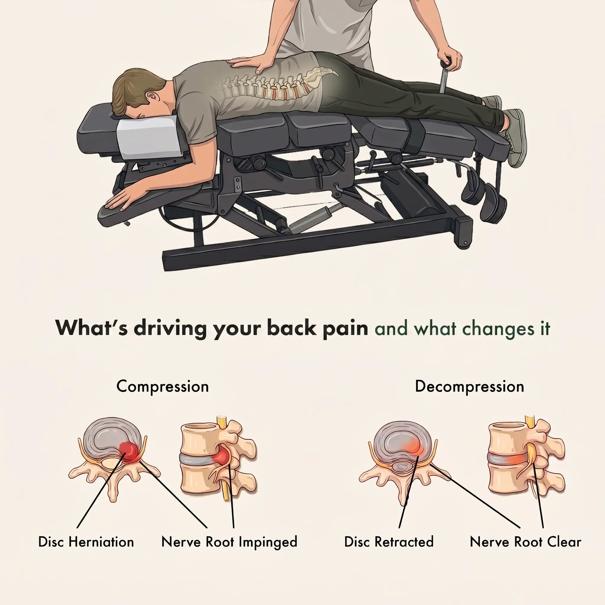 Flexion Distraction table showing disc compression and decompression at Bassendean Chiropractic Morley