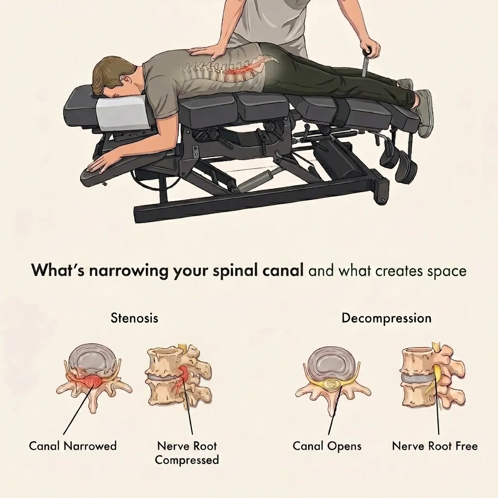 Flexion Distraction table showing spinal decompression for stenosis at Bassendean Chiropractic Morley